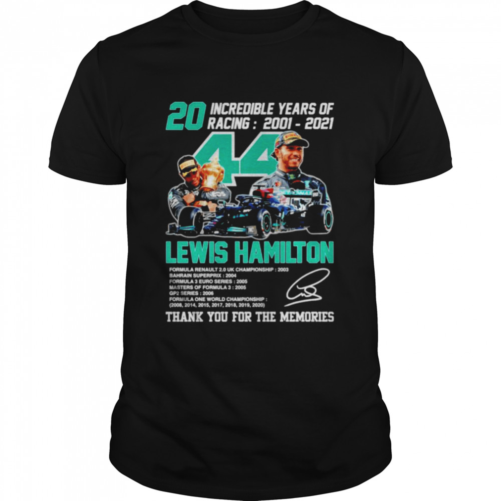 Lewis Hamilton 2001 2021 thank you for the memories signature shirt