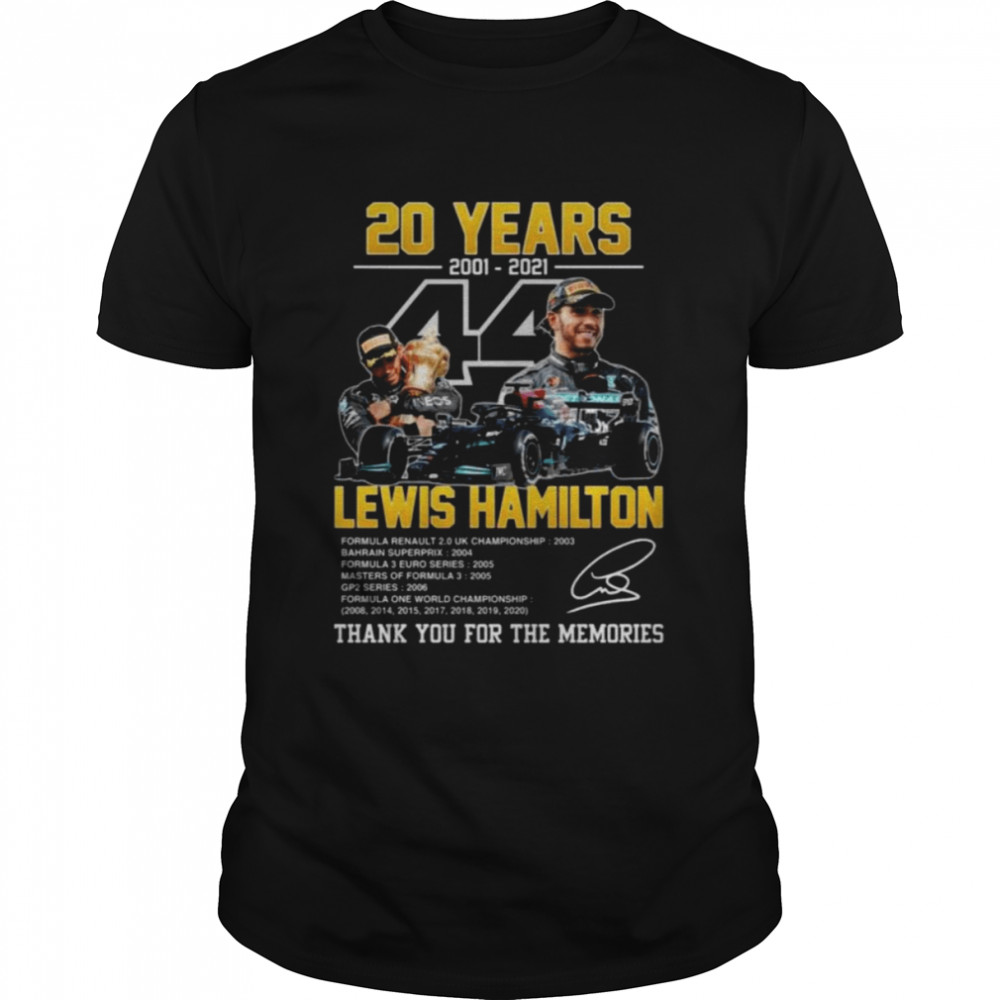 Lewis Hamilton 2001 2021 thank you for the memories signature t-shirt