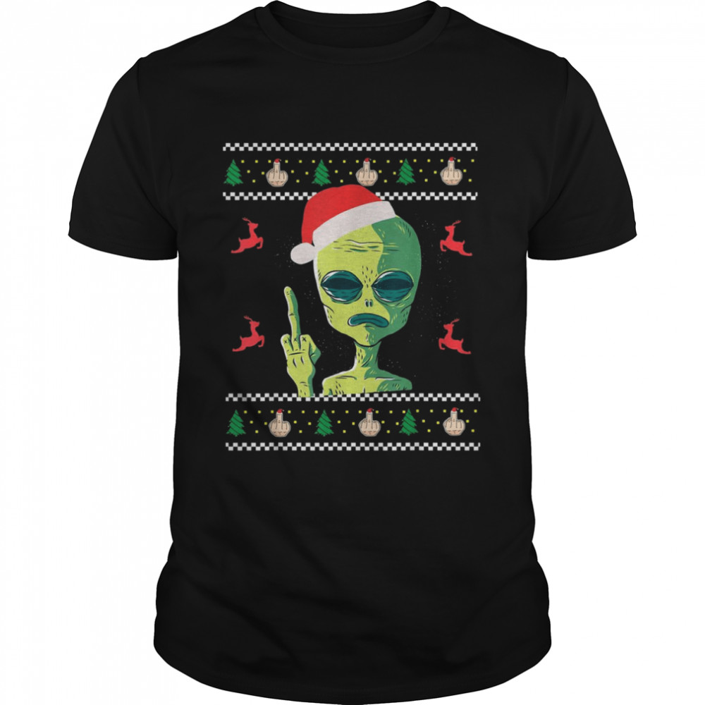 Lustige Ugly Christmas Apparel Aliens Mittelfinger Santa Mütze Shirt