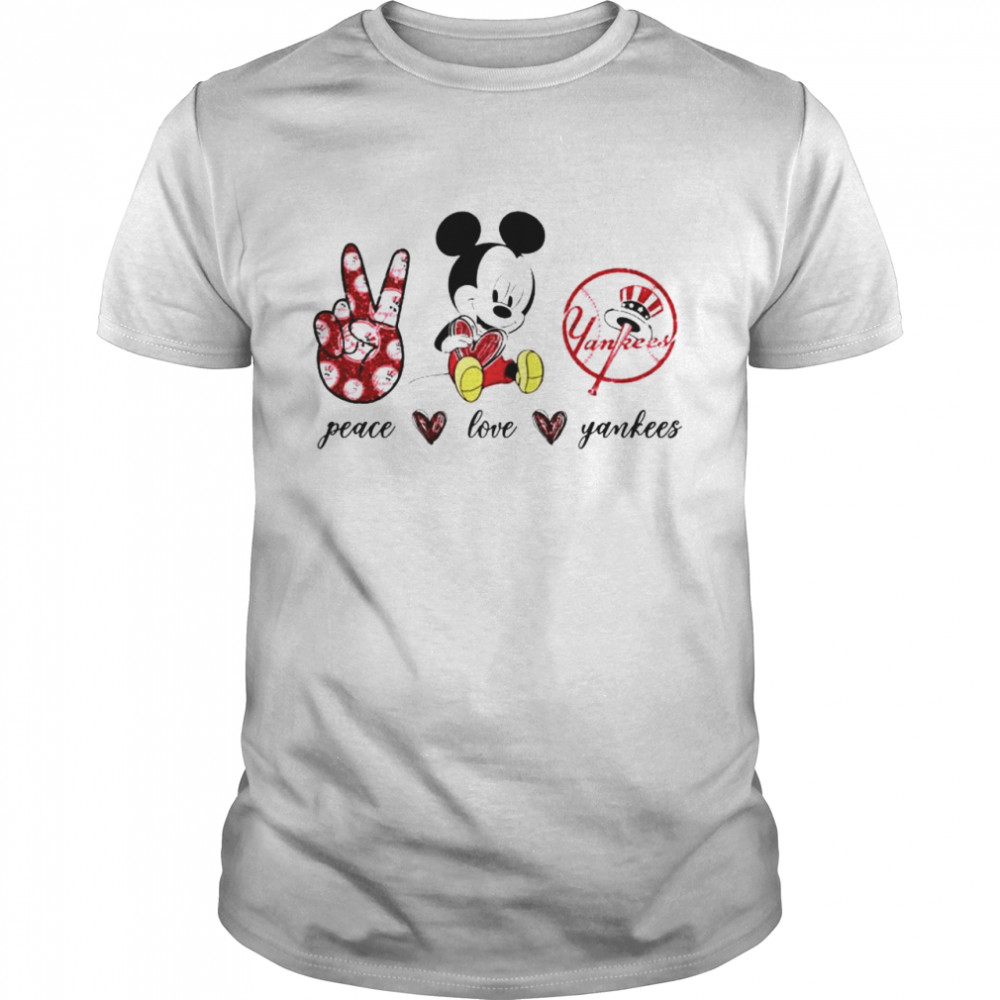 Mickey mouse peace love New York Yankees shirt