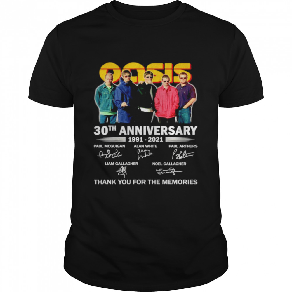 Oasis 30th th anniversary 1991 2021 thank you for the memories signatures shirt