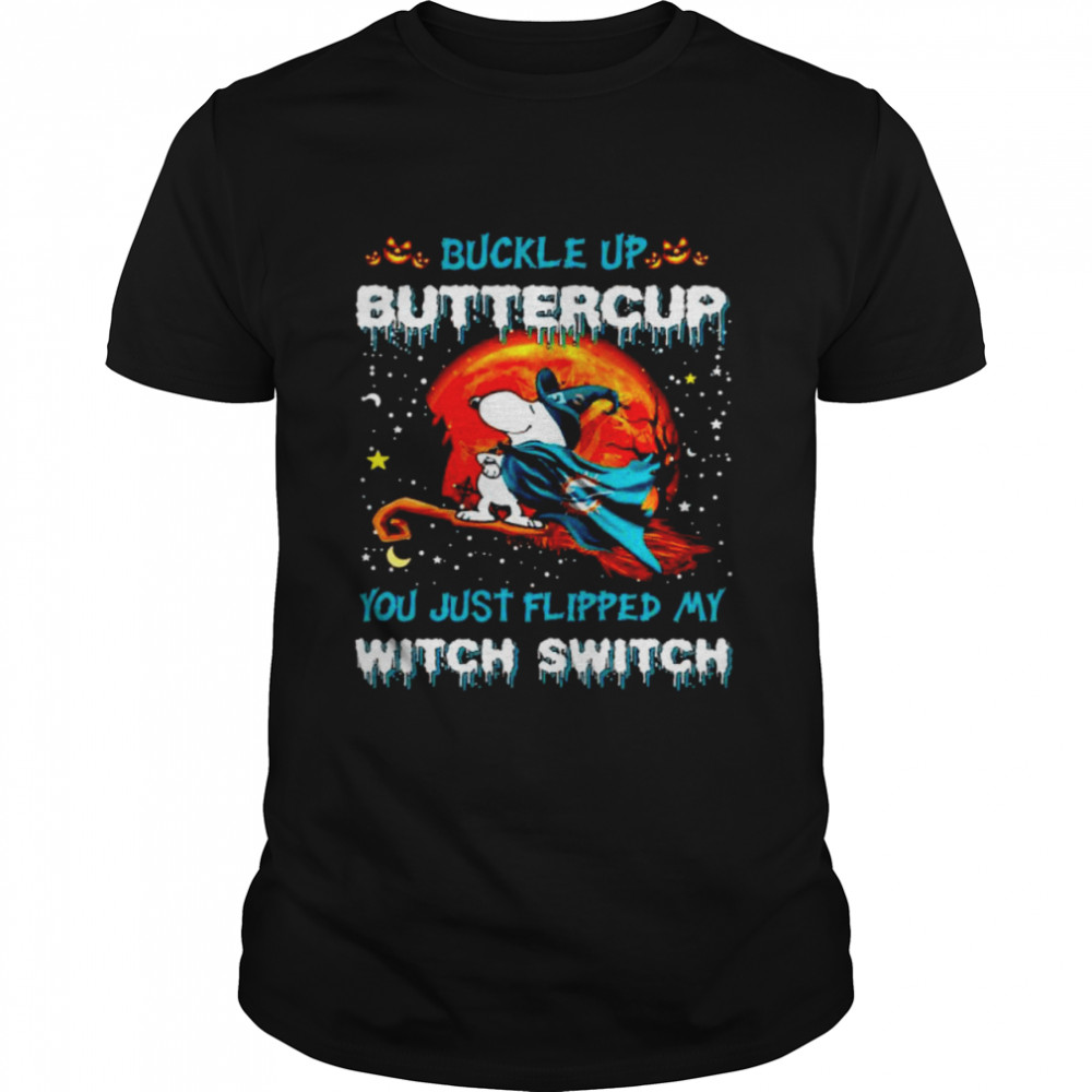 Snoopy Dolphins buckle up buttercup you just flipped Halloween shirt