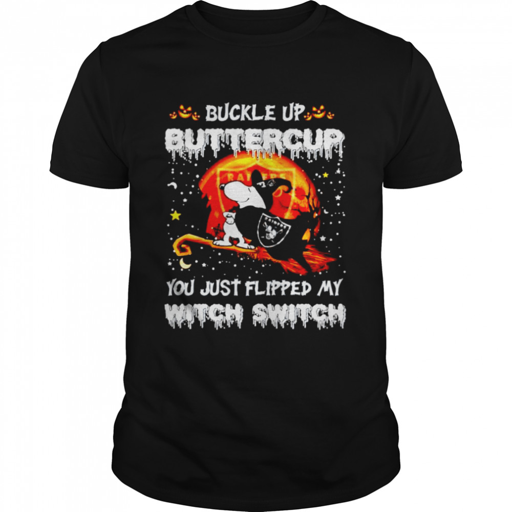 Snoopy Raiders buckle up buttercup you just flipped Halloween shirt