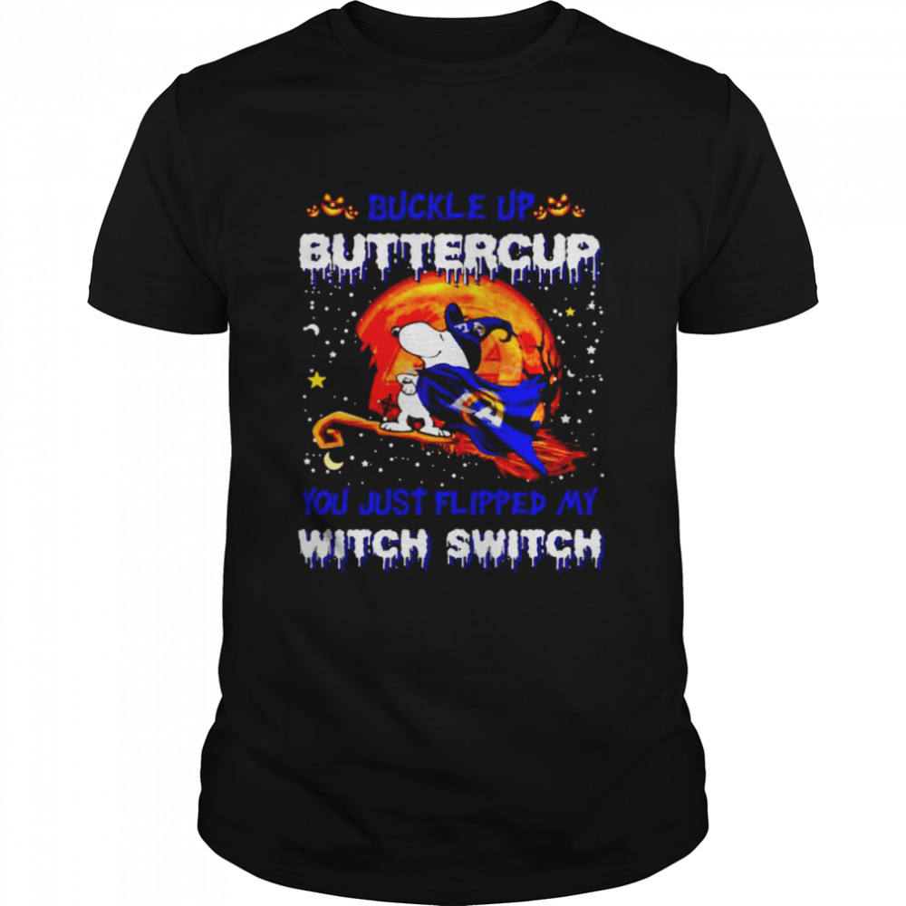 Snoopy Rams buckle up buttercup you just flipped Halloween shirt