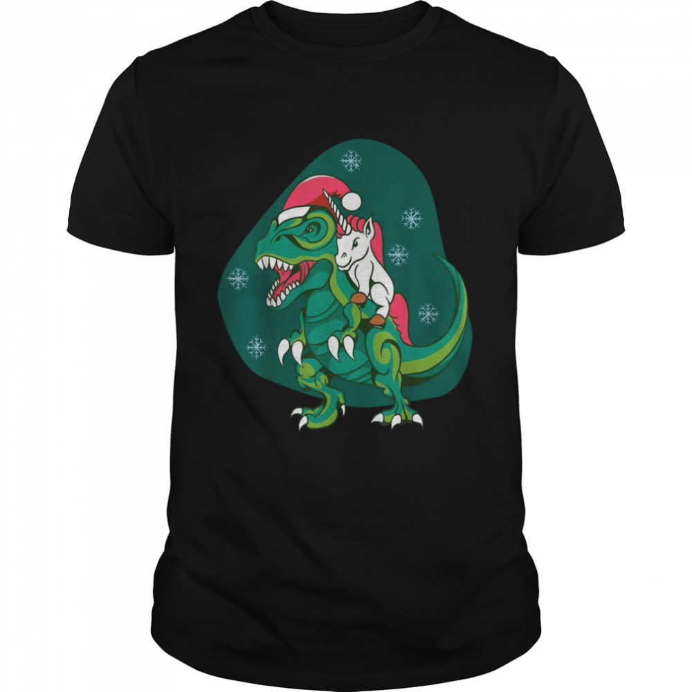 Unicorn Santa Claus Riding Dinosaurs Christmas cute Shirt