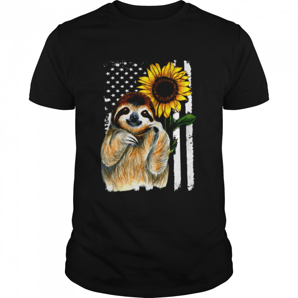 Sloth sunflower american flag shirt