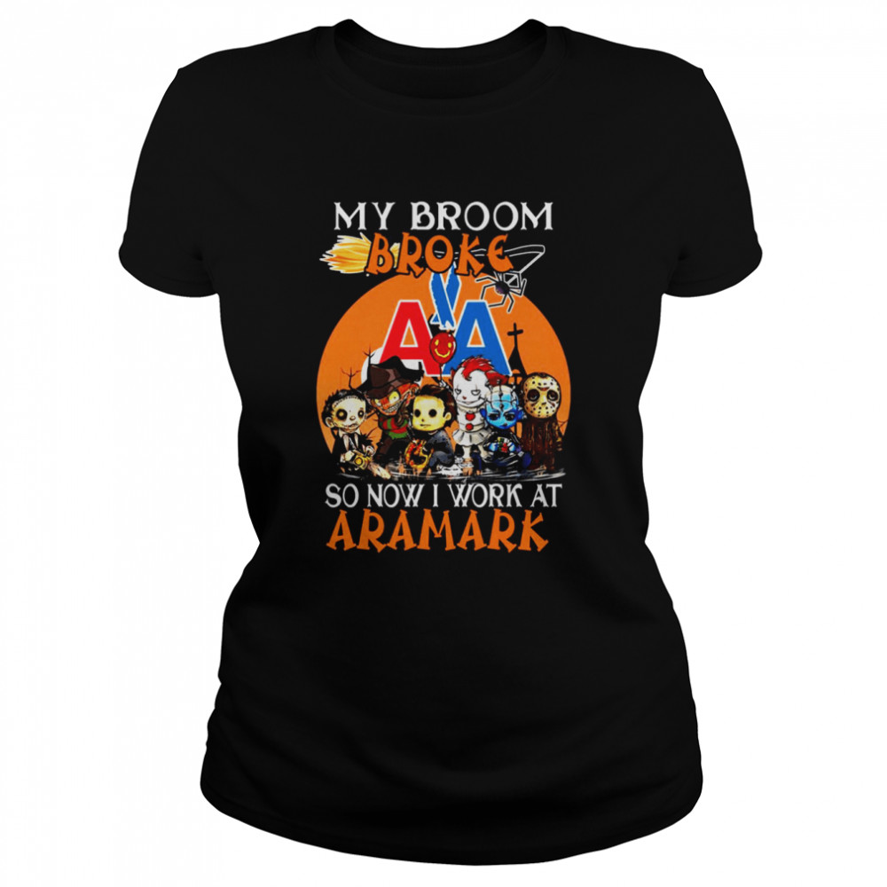 Chibi Horror characters my broom broke so now I work at Aramark Halloween shirt Classic Women's T-shirt