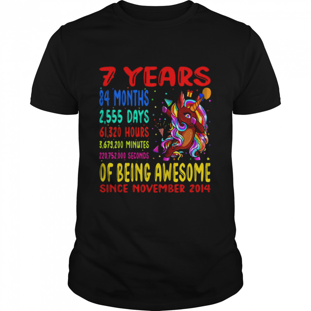 Kinder 7 Jahre großartig zum 7 Geburtstag Dabbing Brown Unicorn Shirt