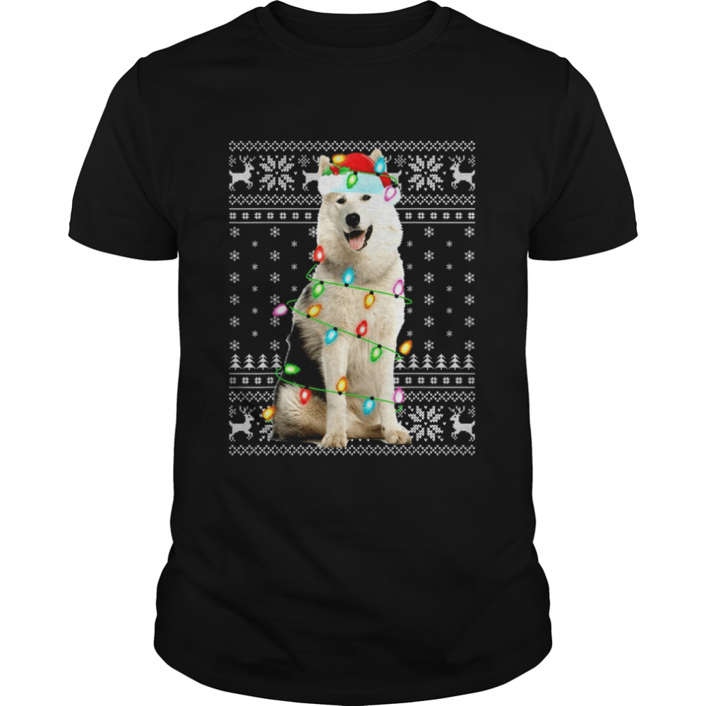 Xmas Lighting Santa Hat Ugly Malamute Christmas Shirt