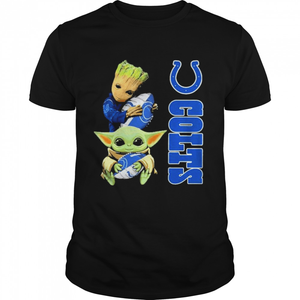 Baby Yoda and Baby Groot hug Indianapolis Colts shirt