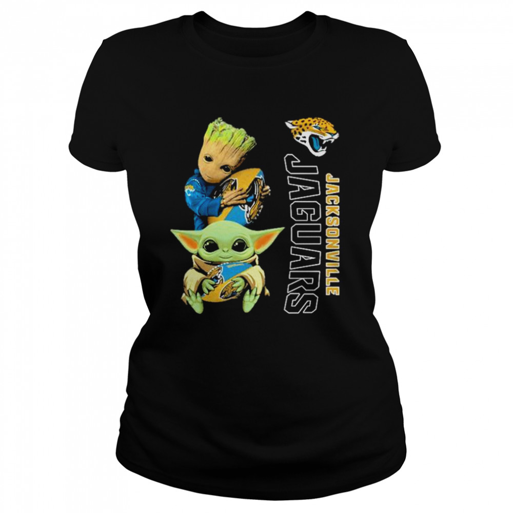 Baby Yoda and Baby Groot hug Jacksonville Jaguars shirt Classic Women's T-shirt