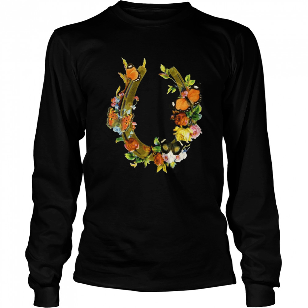 Trendy Floral Butterflies Horseshoe  Long Sleeved T-shirt