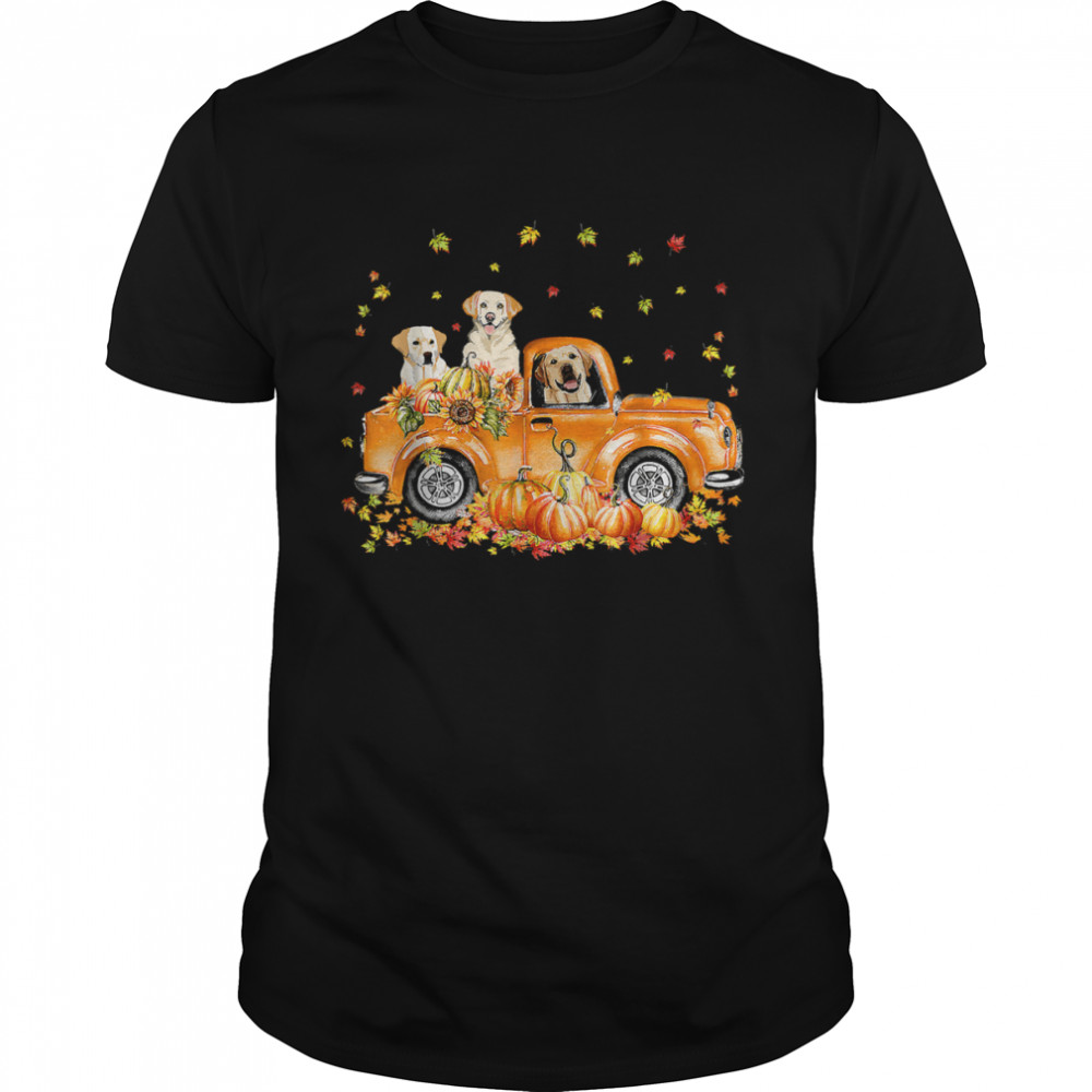 Labrador Retriever Riding Truck Pumpkin Autumn Leaves Fall T-Shirt