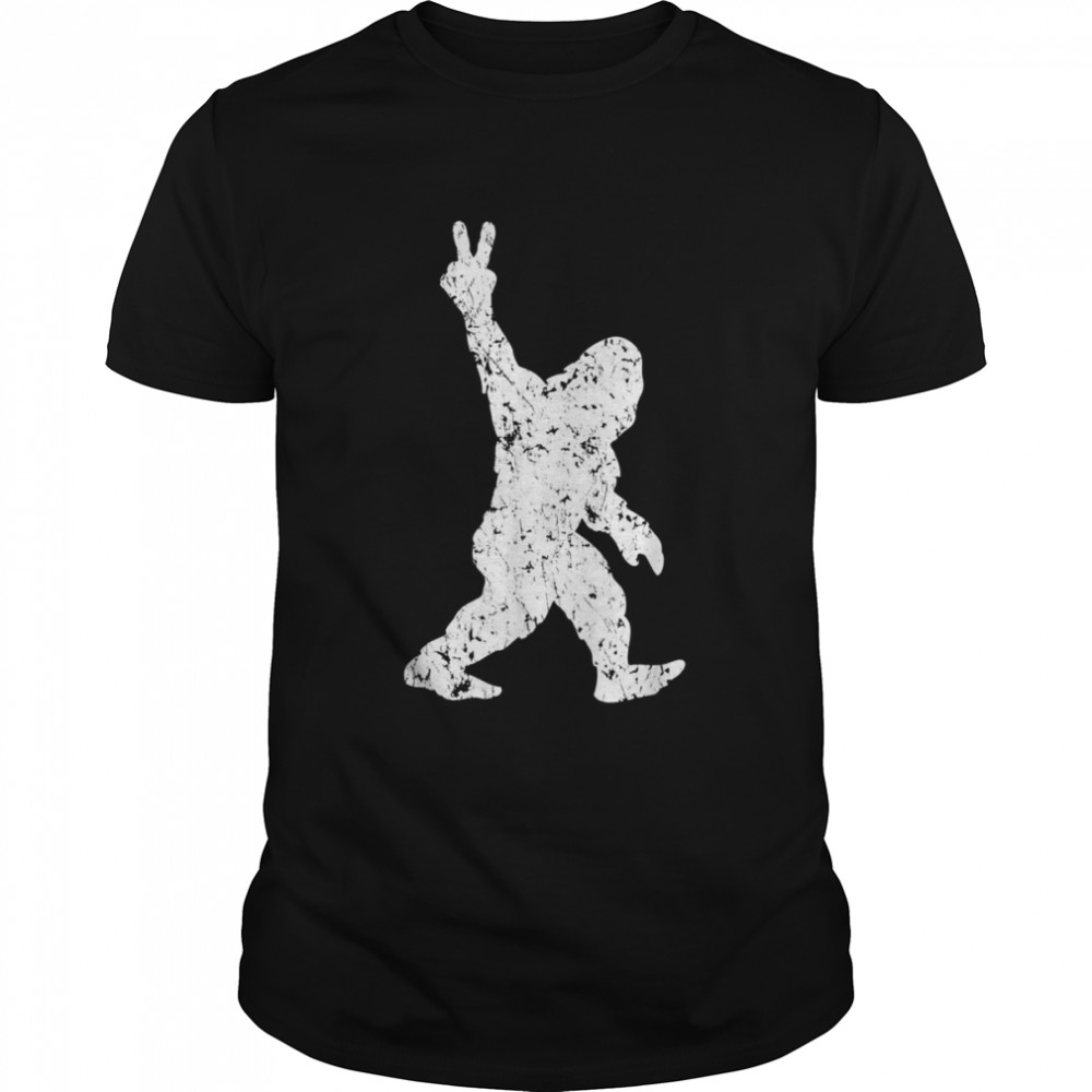 Vintage Style Sasquatch Bigfoot Peace Sign Retro Yeti Shirt