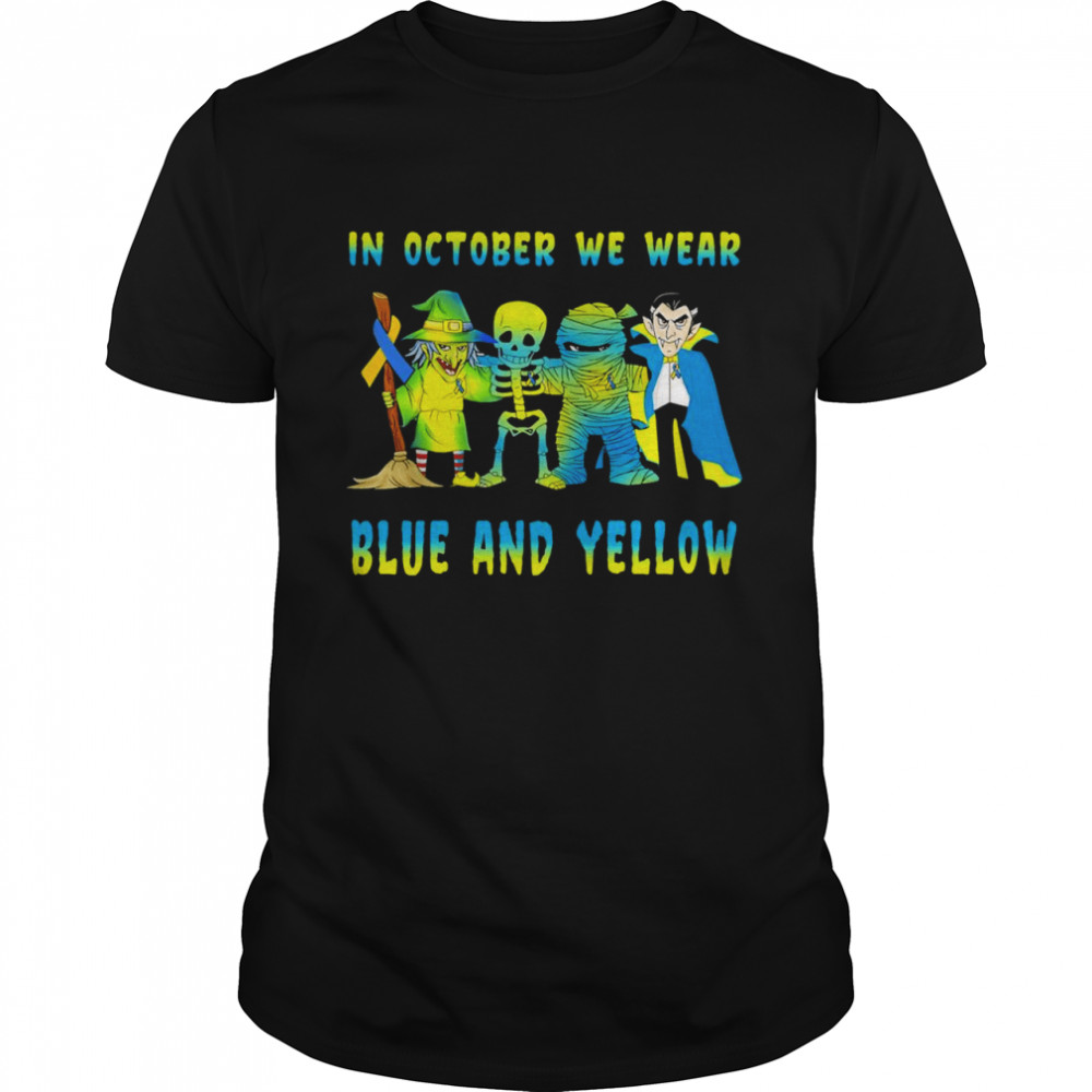 Skeleton In October we wear blue and yellow shirt