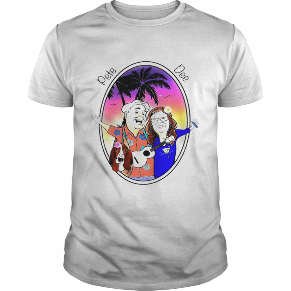 Pete and Dee with dog on the beach art shirt