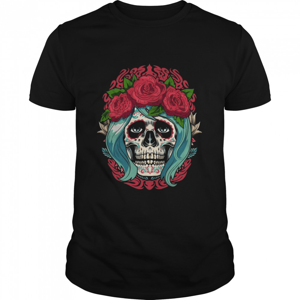 Dia De Muertos Floral Sugar Skull Red Day of dead Shirt