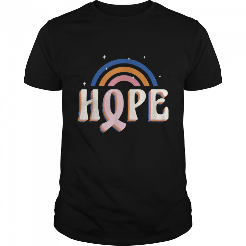 Vintage Retro Hope Pink Ribbon Rainbow Breast Cancer Gift T-Shirt