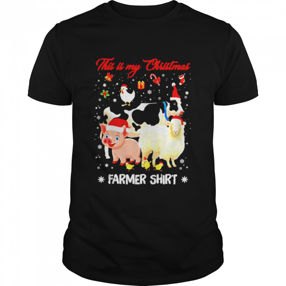 Cow and pig and chickens and sheep this is my christmas farmer shirt