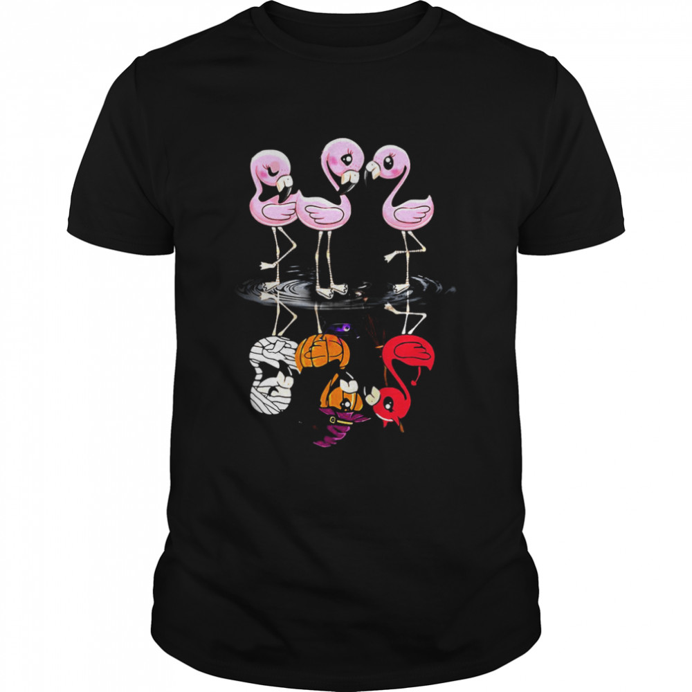 Flamingo Water Reflection Witch Flamingo Halloween T-shirt