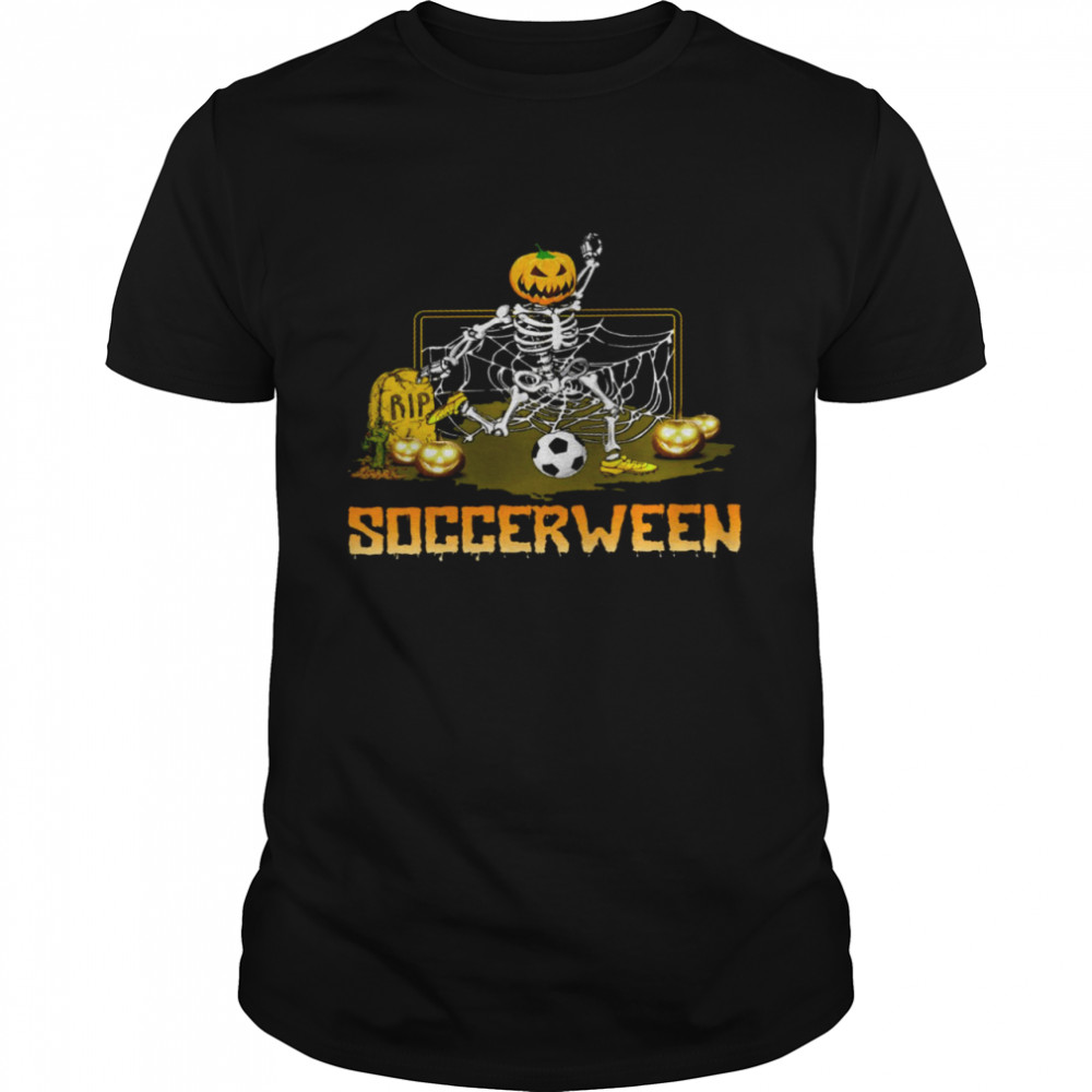 Rip Skeleton Soccerween pumpkin shirt