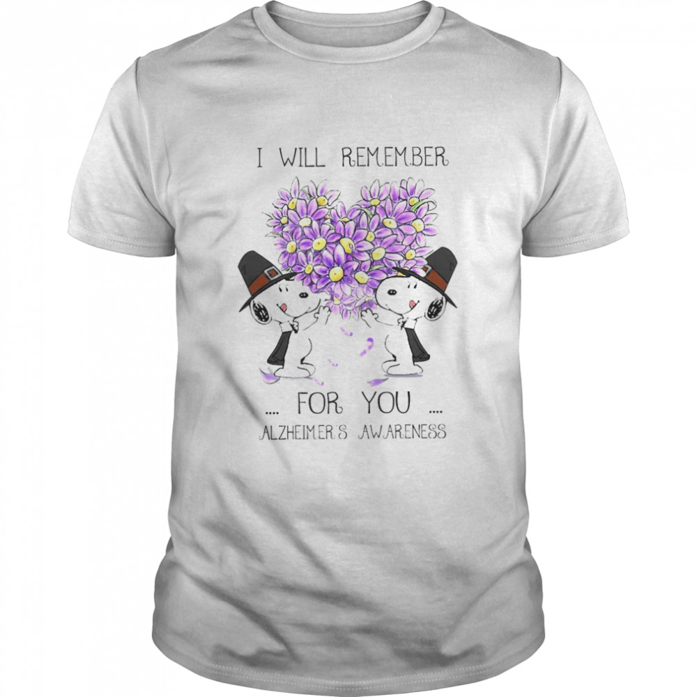 Snoopy hug heart flower i will remember for you alzheimer’s awareness shirt