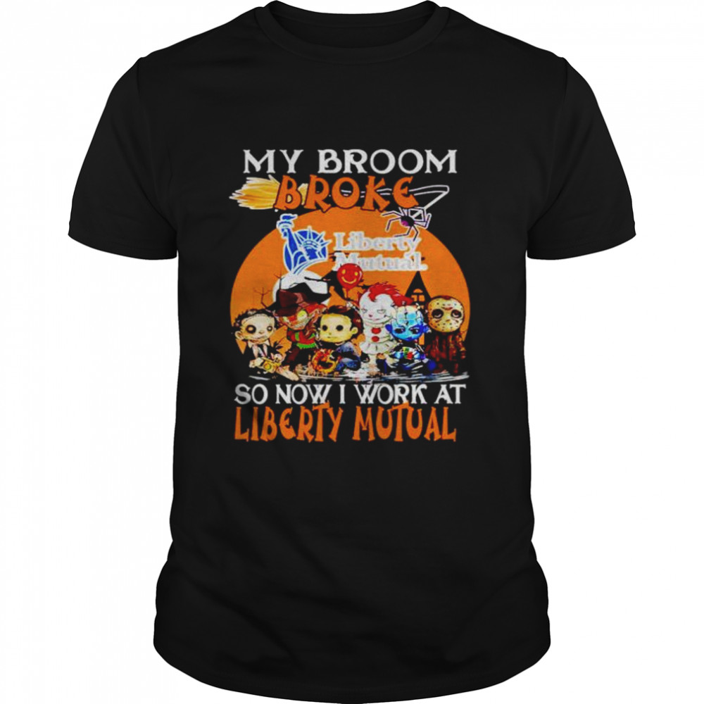Awesome horror Halloween chibi my broom broke so now I work at Liberty Mutual shirt