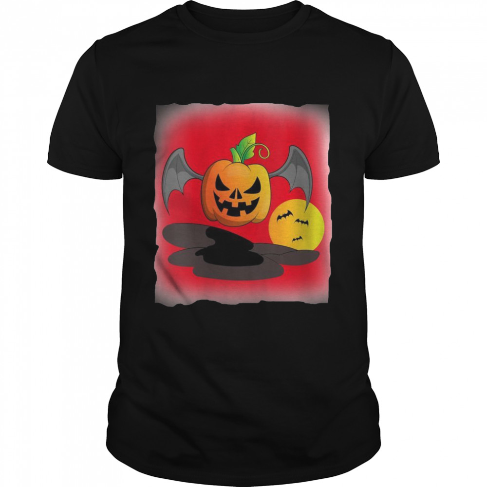 Creepy Bat Pumpkin Jack O Lantern Halloween Costume Pumpkin Shirt