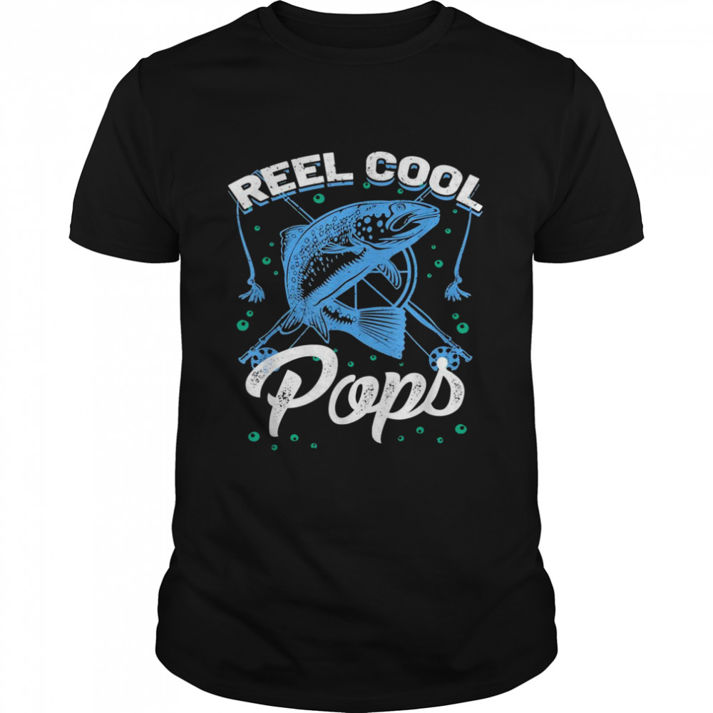 Mens Reel Cool Pops Grandpa Fishing Papa Dad Grandpa Pops Fisher Shirt