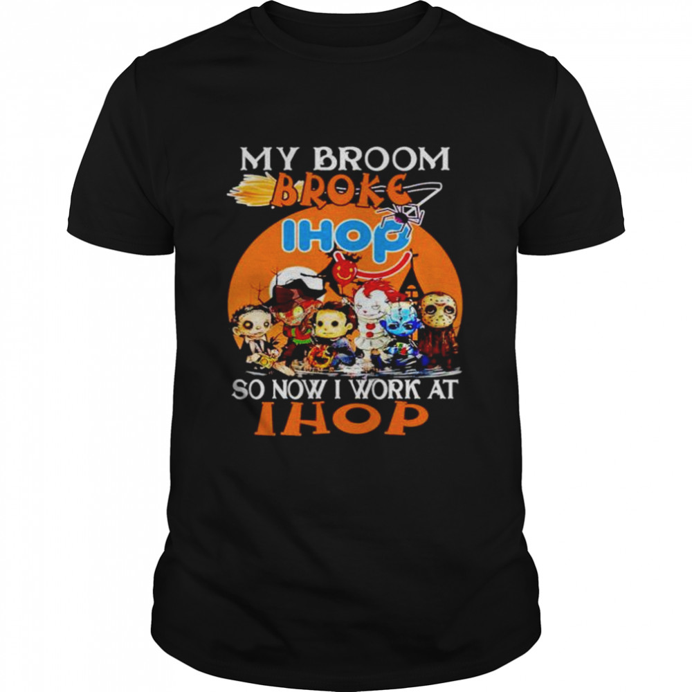 Awesome horror Halloween chibi my broom broke so now I work at Ihop shirt