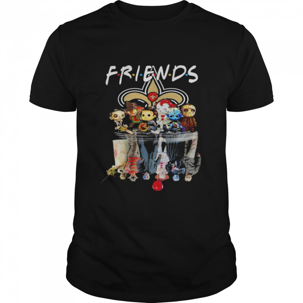 Friends Horror Movie Chibi Characters Water Reflection New Orlean Saints Shirt