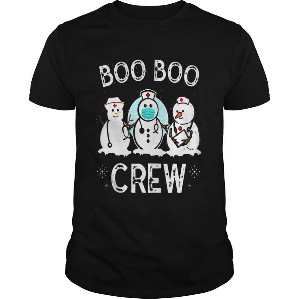 Snowmans Face Mask Nurse Hat Boo Boo Crew Merry Christmas shirt