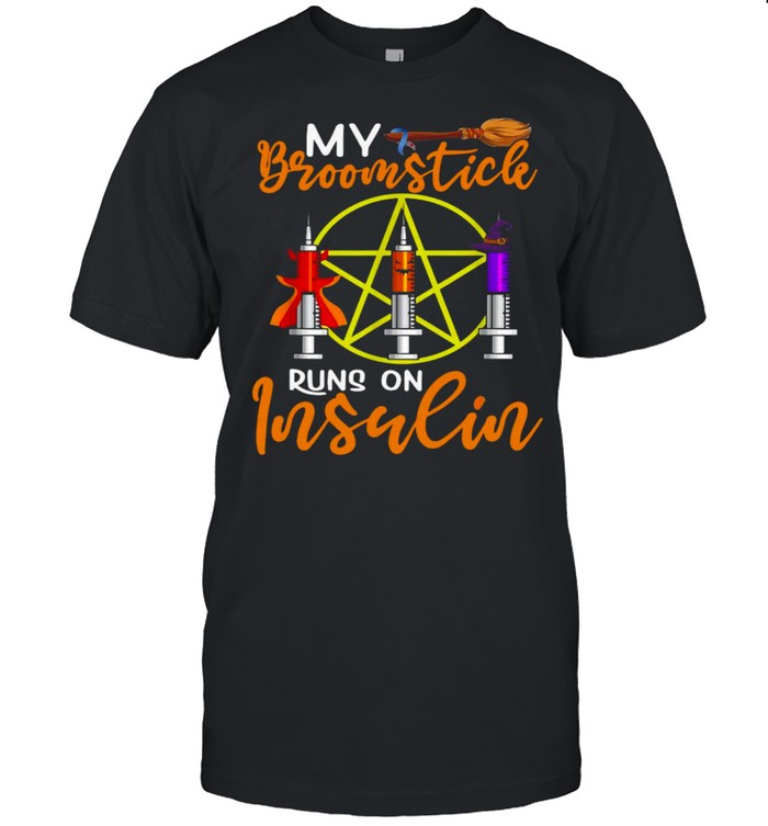 Vaccine My Broomstick Runs On Insulin Needle Halloween Costume T-shirt