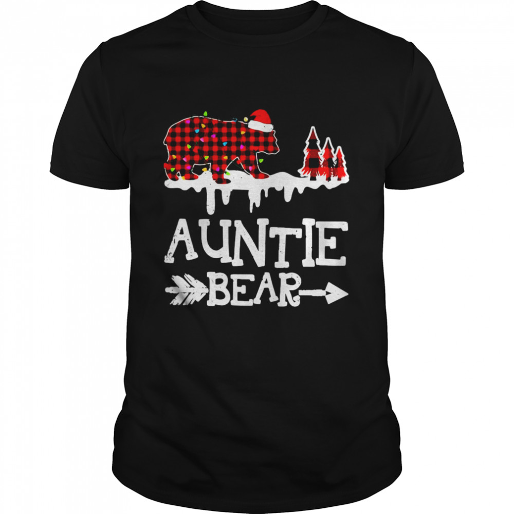 Auntie Bear Shirt, Red Buffalo Plaid Auntie Bear Pajama Shirt