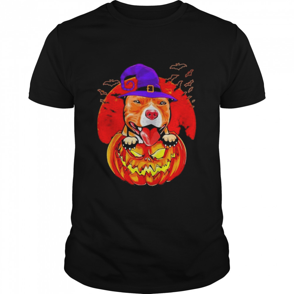 Pitbull Witch Pumpkin Halloween shirt