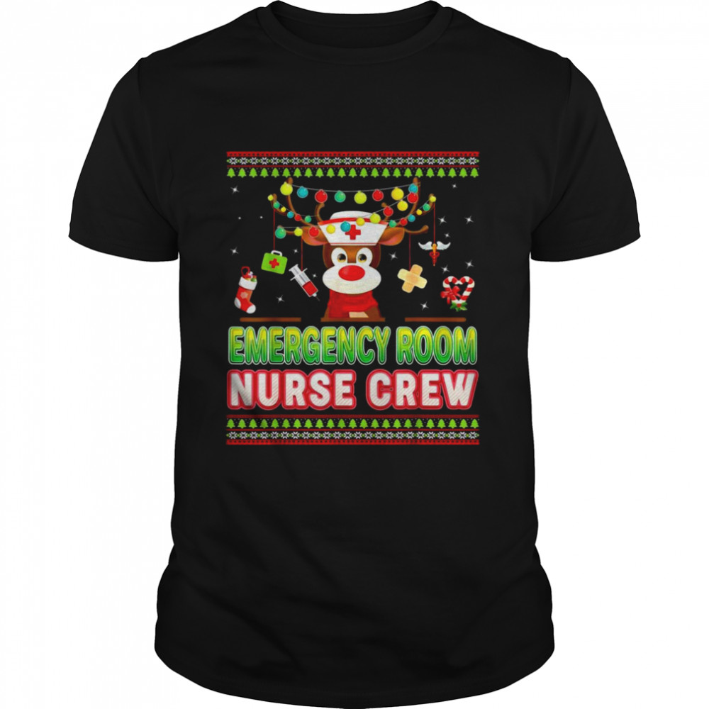 Reindeer Christmas Emergency Room Nurse Crew Shirt