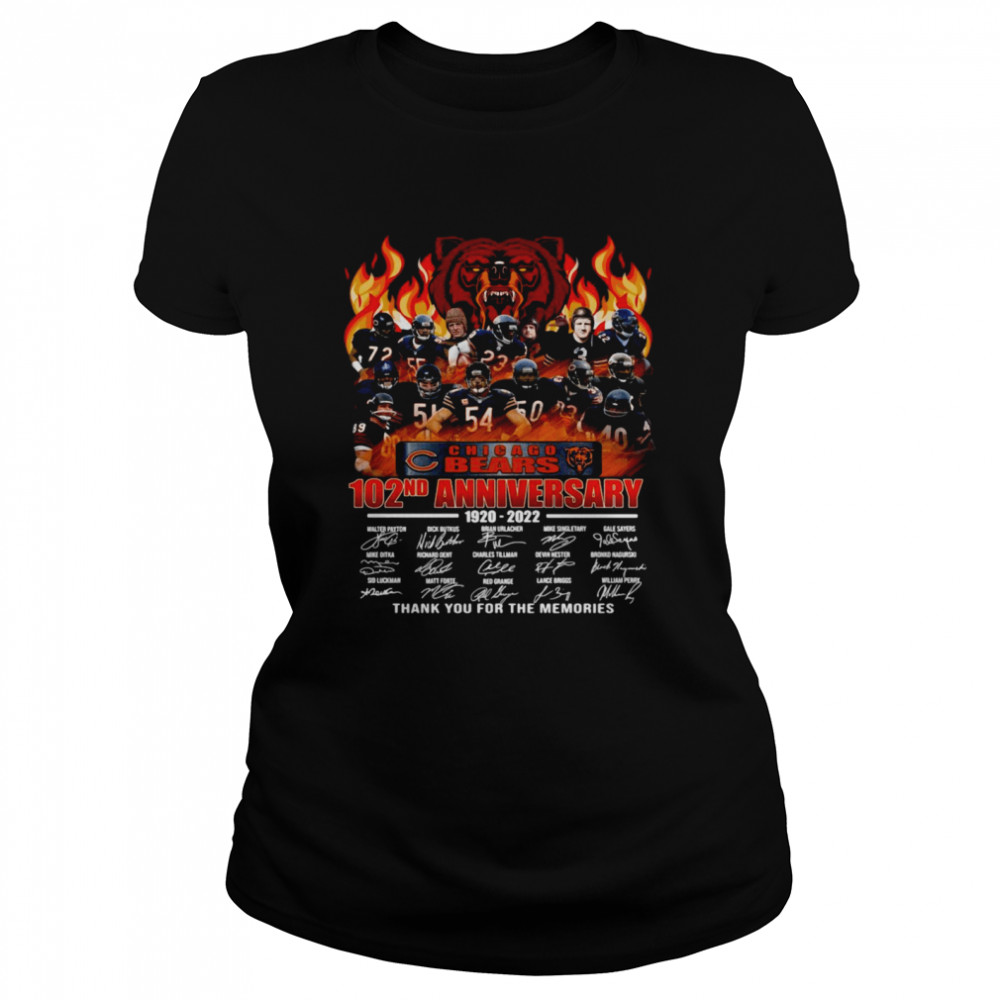 Chicago Bears 102nd Anniversary 1920-2022 Signature Thank You For The Memories  Classic Women's T-shirt
