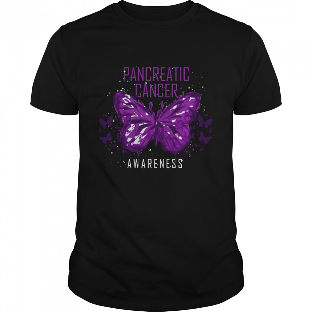 Insect Purple Ribbon Butterfly Pancreatic Cancer Awareness Shirt