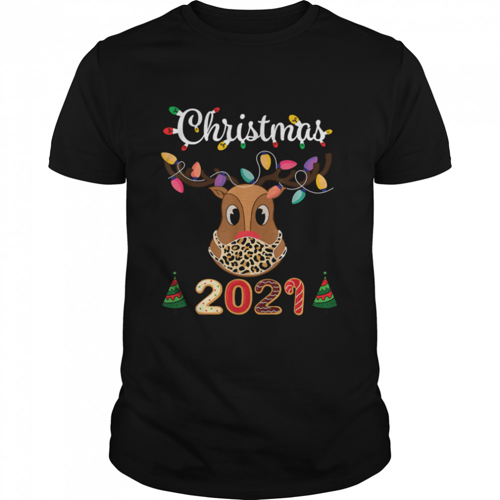 Matching Family Christmas 2021 Leopard Rudolph Reindeer Mask T-Shirt