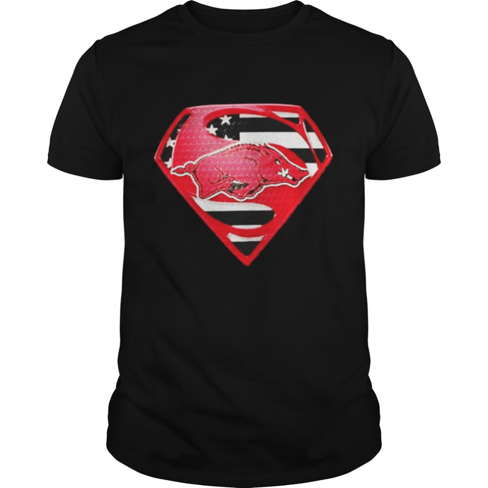 Best arkansas Razorback Superman America Flag shirt