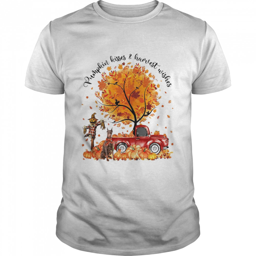 Doberman Dog Pumpkin Kisses And Harvest Wishes Halloween T-shirt