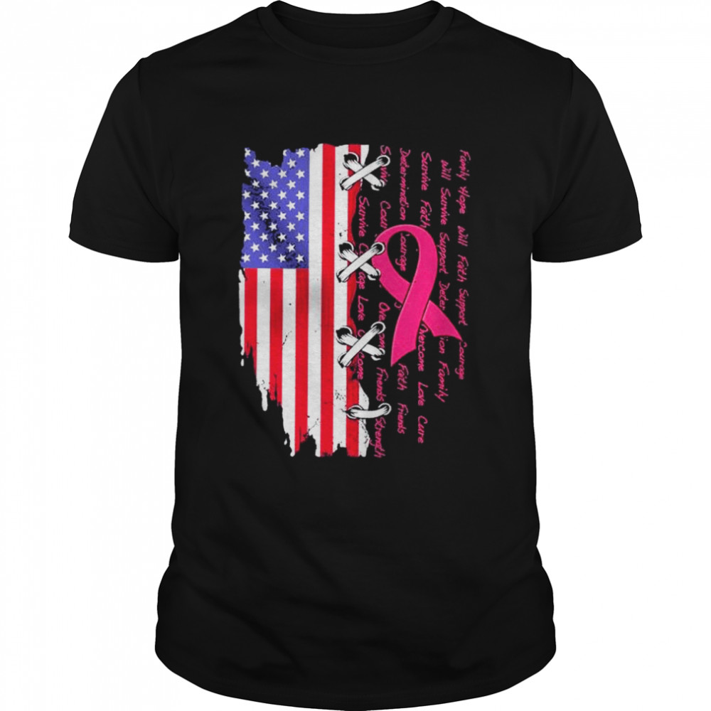 Trending Breast cancer awareness family hope will faith support American flag shirt