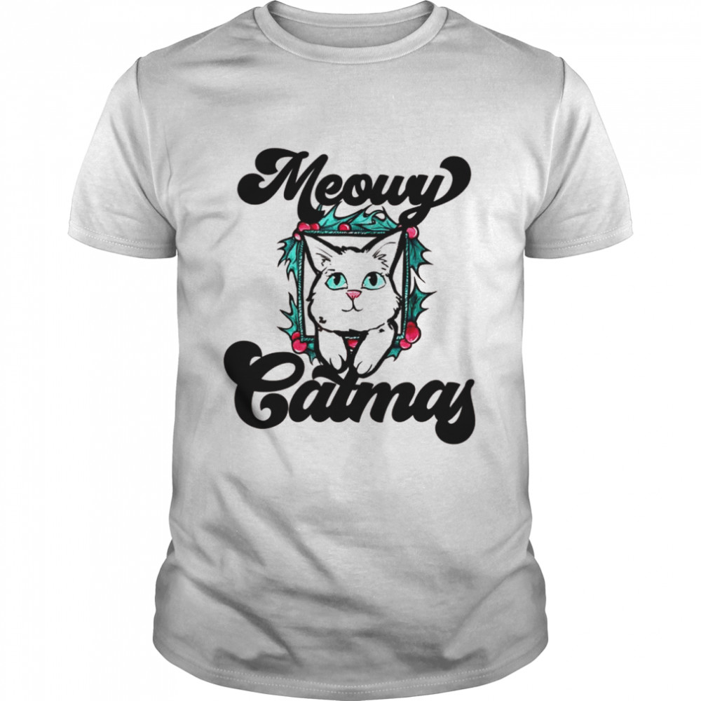 Meowy Catmas White Kitty Christmas Shirt