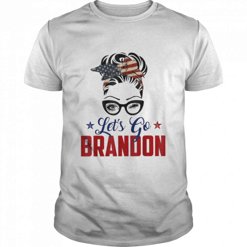 Messy bun bleached american flag lets go brandon shirt