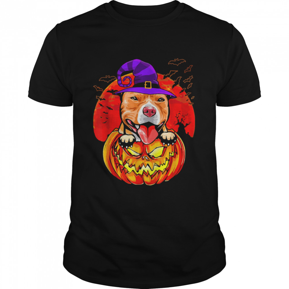 Pitbull Witch Pumpkin Halloween T-Shirt