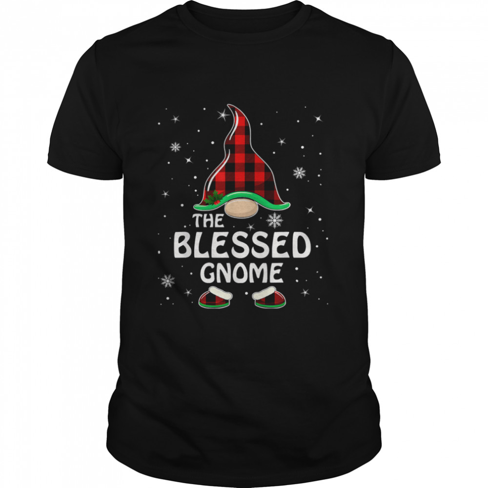 Blessed Gnome Buffalo Plaid Matching Family Christmas Pajama T-Shirt