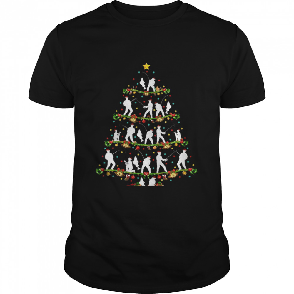 Fishing Xmas Lighting Santa Fishing Christmas Tree Shirt