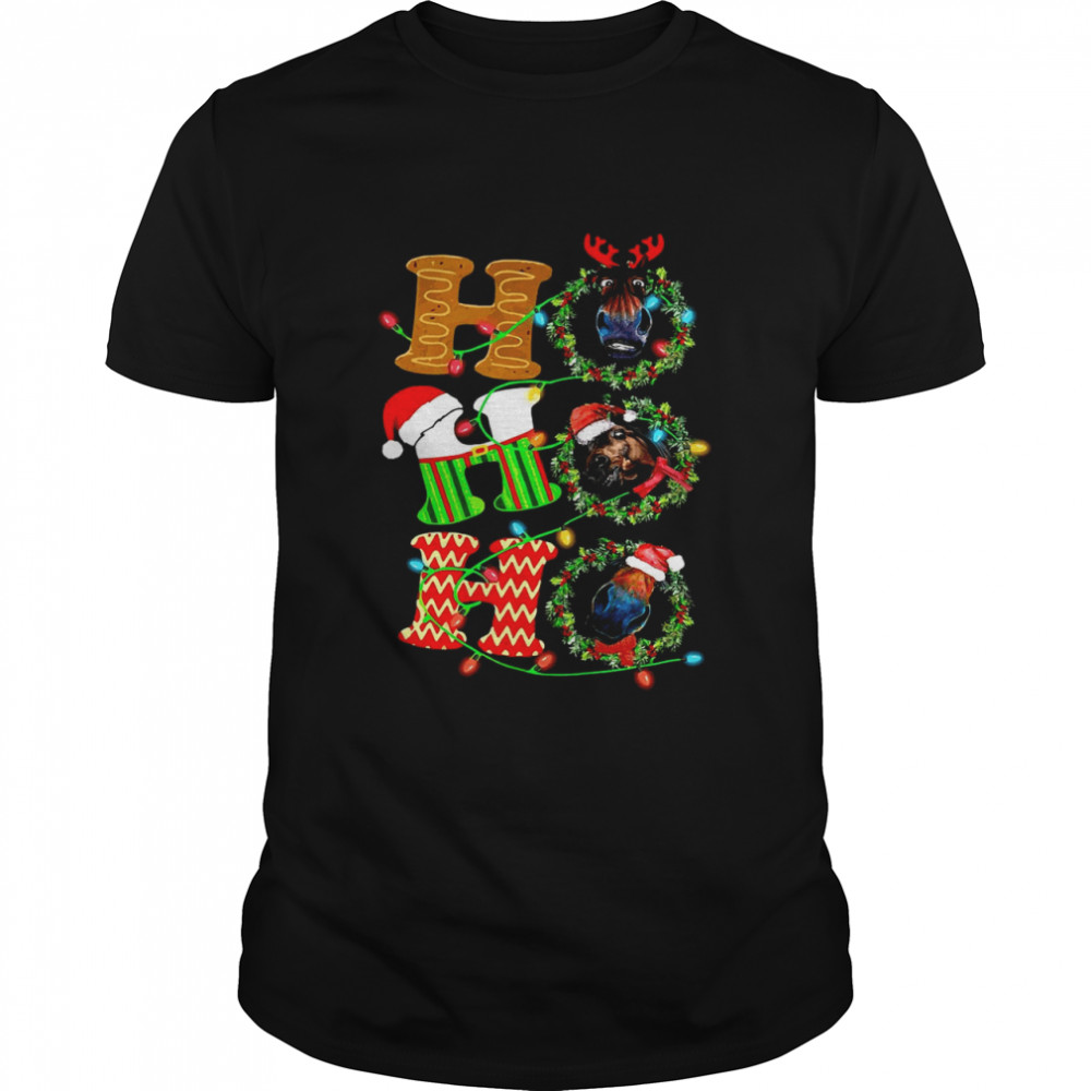 Ho Ho Ho Horses Santa Elf Reindeer Merry Christmas Light Sweater Shirt