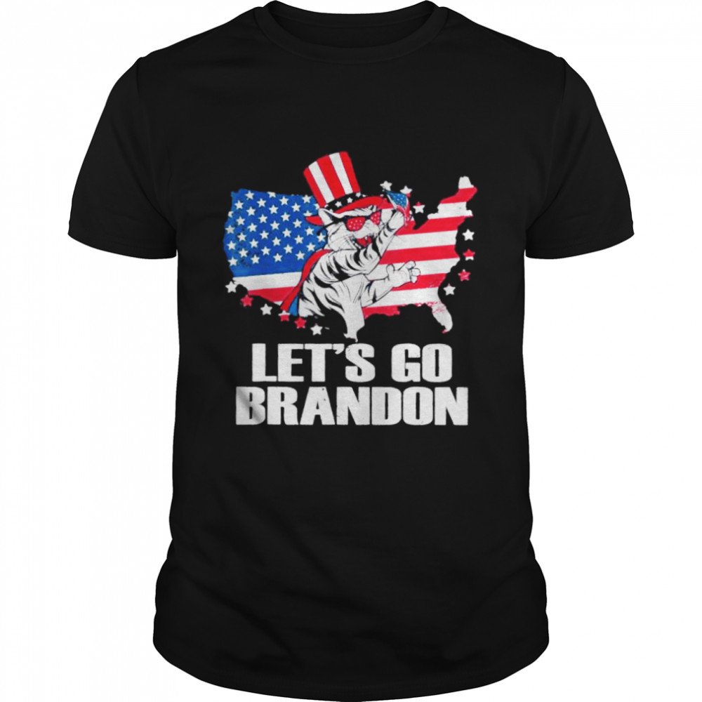 Lets Go Brandon Cat Conservative US Flag shirt