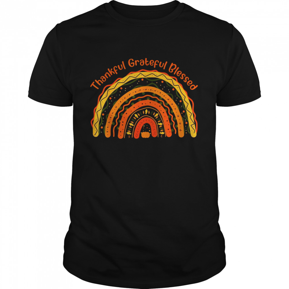 Thankful Grateful Blessed Pumpkin Rainbow Turkey Costume Shirt